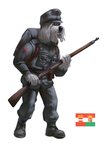 anthro austria-hungary austria-hungary_flag backpack belt belt_pouch black_nose boots bottomwear central_powers clothed clothing cross crown dual_monarchy fangs flag flag_(shape) flag_design footwear fully_clothed fur grey_body grey_fur gun hat headgear headwear holding_gun holding_object holding_ranged_weapon holding_rifle holding_weapon male military military_uniform open_mouth pants ranged_weapon rifle shoes simple_background solo teeth uniform weapon white_background world_war_1 thepimpartist canid canine canis domestic_dog hungarian_sheepdog livestock_guardian_dog mammal pastoral_dog 2017 traditional_media_(artwork)