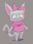 :3 anthro big_eyes big_head bottomless cheek_tuft claws closed_smile clothed clothing crotch_tuft empty_eyes facial_tuft featureless_feet feet female finger_claws fingers fur happy mouth_closed pink_bow pink_clothing pink_shirt pink_topwear pointy_ears prick_ears shadow shirt shirt_only smile solo standing tail text text_on_clothing text_on_shirt text_on_topwear three-quarter_view topwear topwear_only tuft white_body white_eyes white_fur young young_anthro young_female 4chan_anon 4chan moot domestic_cat felid feline felis mammal 2024 cel_shading digital_media_(artwork) full-length_portrait hi_res portrait shaded