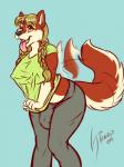 anthro big_breasts biped breasts bulge clothed clothing detailed_bulge genital_outline gynomorph hair intersex long_hair nipple_outline one_eye_closed open_mouth penis_outline solo standing tongue tongue_out spacecadet chloe_(marbles) canid canine canis domestic_dog mammal 2014 3:4 hi_res