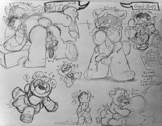 age_difference anal anthro anus balls blush bodily_fluids butt button_(fastener) button_eyes clothed clothing cum curiosity curious cybernetic_arm cybernetic_limb cybernetics deformed_anus diaper doll erection erection_under_clothing forced forced_anal fur genital_fluids genitals good_boy humanoid_genitalia humanoid_penis impaled_by_penis impalement implied_transformation looking_at_another looking_at_genitalia looking_back machine male nude penetration penis plushie seam_(sewing) solo stitch_(sewing) tail text tongue young young_anthro young_male younger_penetrated spacedustbeast capcom european_mythology marvel marvel_cinematic_universe marvel_rivals monster_hunter mythology bucky_barnes bear cyborg dragon flying_wyvern mammal mythological_creature mythological_scalie nargacuga scalie absurd_res english_text hi_res monochrome