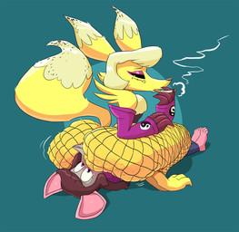 3_fingers 3_toes 4_toes anthro butt cellulite cigarette clothing duo eyeliner facesitting feet female female_facesitting_male fingers fishnet_clothing hair makeup male male/female short_hair simple_background sitting sitting_on_another smoking toes yin_yang gulpspooky mouse_(gulpspooky) mammal mouse murid murine rodent 2023 hi_res genderfluid_(lore)