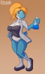 anthro bottomless breasts chemicals clothed clothing coat featureless_crotch female flask footwear lab_coat looking_at_viewer non-mammal_breasts simple_background socks solo topwear elsian mario_bros nintendo chaoshe fan_character cyan_yoshi reptile scalie yoshi hi_res