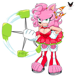anthro blush boots breasts cleavage cleavage_cutout clothed clothing cutout dress eyelashes feet female footwear fur gloves green_eyes handwear pink_body pink_fur pouting purse shoes solo toes spartan0534 sega sonic_the_hedgehog_(series) amy_rose eulipotyphlan hedgehog mammal absurd_res hi_res