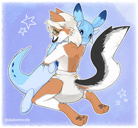 abdl anthro brown_body brown_fur clean_diaper clothed clothing diaper diaper_fetish diaper_only eyewear female fur glasses grey_body grey_fur hair hug hugging_object plushie solo topless wearing_diaper wearing_glasses white_body white_fur white_hair obedientmirelle palworld pocketpair canid canine chillet fox mammal marble_fox pal_(species) red_fox true_fox absurd_res hi_res