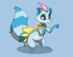 anthro blue_body blue_fur bottomless clothed clothing feathers female fur navel princess royalty simple_background solo siroc palace_pets windflower_(palace_pets) mammal procyonid raccoon 2016 hi_res