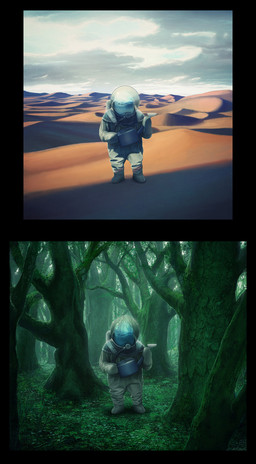 ambiguous_anthro ambiguous_gender anthro clothing desert detailed_background for_a_head forest landscape nature outside plant science sky solo suit tree wood kakotomirai aquatic beluga cetacean mammal monodontid toothed_whale detailed hi_res