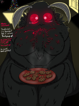 antennae_(anatomy) backlighting big_breasts blush blush_lines breasts candy chest_tuft chocolate chocolate_chip_cookie chocolate_chips christmas_decorations christmas_lights christmas_tree cookie cooking dark dessert duo featureless_breasts female first_person_view fluffy fluffy_breasts folded_wings food glowing glowing_eyes happy holidays human_pov light looking_at_viewer male night offering_food offscreen_character overweight plant plate red_eyes red_sclera steam text thick_thighs tree tuft window winged_arms wings drow462 christmas mothma'am_(word360) mothman animal_humanoid arthropod arthropod_humanoid cryptid human humanoid insect insect_humanoid lepidopteran lepidopteran_humanoid mammal moth moth_humanoid 3:4 english_text hi_res lighting