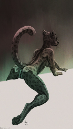 4_toes anthro anus breasts butt digitigrade feet female genitals melanistic nude pawpads raised_tail rear_view side_boob solo straddling tail tail_anus toes vulva whiskers arcr-cric felid leopard mammal pantherine 2024 digital_media_(artwork) hi_res