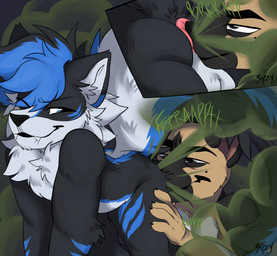 anthro anus balls bite biting_lip biting_own_lip black_body black_fur black_hair blue_body blue_eyes blue_fur blue_hair butt claws duo fart fart_cloud fart_fetish fart_sniffing farting_on_another finger_claws fur genitals green_fart_cloud grey_body grey_eyes grey_fur grey_inner_ear_fluff hair hand_on_leg hand_on_thigh inner_ear_fluff looking_back male male_farting markings mole_(marking) multicolored_body multicolored_fur narrowed_eyes nose_to_anus one_eye_closed raised_tail self_bite snaggle_teeth sniffing sound_effects tail tan_body tan_fur text tuft white_body white_fur bipbopstunk ryan_(ry_the_shep) syn_(synskunk) canid canine canis domestic_dog german_shepherd herding_dog mammal mephitid pastoral_dog skunk artist_name hi_res