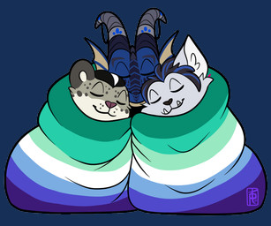 anthro bedding blanket cuddling flag group lgbt_pride male male/male pride_color_flag pride_colors trio vincian_pride_colors palehorntea blizzard_entertainment european_mythology microsoft mythology the_elder_scrolls warcraft kyanathal reingarde umbrose canid dracthyr dragon felid khajiit mammal mythological_creature mythological_scalie pantherine scalie snow_leopard werecanid werecreature western_dragon worgen alpha_channel