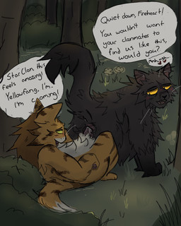 animal_genitalia animal_penis bodily_fluids cum cum_in_vagina cum_inside dialogue dominant dominant_female duo ejaculation female feral feral_on_feral feral_penetrating fluffy fluffy_tail forest fur fur_markings genital_fluids genitals green_eyes male male/female markings penetration penis plant sex submissive submissive_male tail talking_feral text tree yellow_eyes ccat18 warriors_(book_series) firestar_(warriors) yellowfang_(warriors) domestic_cat felid feline felis mammal 4:5 digital_media_(artwork) english_text hi_res sketch