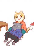 anthro clothed clothing duo hoodie male markings multicolored_tail simple_background striped_markings striped_tail stripes tail tail_markings topwear whiskers white_background ueno_ebi_sen working_buddies! kuehiko_roshihara tapio_chatarozawa domestic_cat felid feline felis mammal 2018 3:4