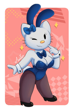 4_fingers abstract_background anthro black_eyes blue_clothing blue_leotard bow_ribbon breasts bunny_costume cleavage clothed clothing costume curvy_figure fake_ears fake_rabbit_ears female fingers footwear fur high_heels legwear leotard looking_at_viewer medium_breasts one_eye_closed pantyhose playboy_bunny shoes solo text thick_thighs voluptuous voluptuous_anthro voluptuous_female whiskers white_body white_fur wide_hipped_anthro wide_hipped_female wide_hips wink winking_at_viewer mandyfoxy hello_kitty_(series) sanrio hello_kitty_(character) domestic_cat felid feline felis mammal 2025 absurd_res artist_name digital_drawing_(artwork) digital_media_(artwork) hi_res signature