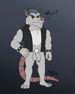 angry anthro balls bottomless clothed clothing eyebrows flaccid foreskin genitals jacket looking_at_viewer male penis pubes solo text topwear vest mckodimus brok_the_investigator cowcat_games squealers_chief mammal murid murine rat rodent 2025 4:5 absurd_res english_text hi_res
