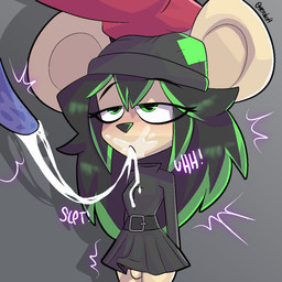 after_oral anthro beanie big_ear bodily_fluids bottomwear clothing cum cum_in_mouth cum_inside disembodied_penis dress duo erection erection_under_clothing erection_under_skirt femboy genital_fluids genitals hat headgear headwear machine male male/male offscreen_character penis skirt yerolay creed_(creedeldragon) gaby_(goatgaby) bear mammal robot 1:1 digital_drawing_(artwork) digital_media_(artwork) hi_res