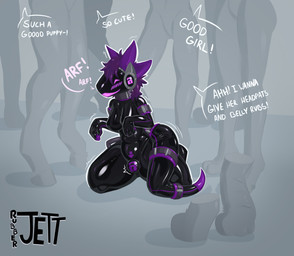 bdsm bondage bound bulge chastity_bulge chastity_device clothing crowd crowd_watching drone group latex latex_clothing latex_skinsuit lock_bulge lock_symbol machine null null_bulge petplay protogen_visor public public_exposure puppyplay roleplay skinsuit tight_clothing rubberjett protogen absurd_res hi_res