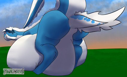 anal anal_vore anus belly big_belly big_butt big_tail blue_body blue_scales butt feral feral_on_feral fur huge_belly quadruped scales tail thick_tail thick_thighs vore white_body white_fur white_scales theros_(artist) mythology dragon furred_dragon furred_scalie mythological_creature mythological_scalie scalie absurd_res hi_res