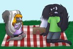 anthro basket big_tail black_body black_fur blonde_hair bottomwear chest_tuft clothing container countershade_torso countershading detailed_background duo eyes_closed feet female fingerless_(marking) fluffy fluffy_tail fur hair inner_ear_fluff laugh male multicolored_body multicolored_fur outside picnic picnic_basket picnic_blanket shirt shorts tail toeless_(marking) topwear tuft two_tone_body two_tone_fur white_body white_fur young young_anthro medicatedcannibal lemmy_(lemmy_niscuit) lolly_(butterscotchlollipop) mammal mephitid skunk spotted_skunk absurd_res hi_res