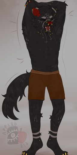 anthro boxer_briefs boxers_(clothing) bridge_piercing clothing ear_piercing facial_piercing facial_tattoo fangs golden_claws inner_ear_fluff male nose_piercing open_mouth pawpads piercing red_inner_ear_fluff red_pawpads solo stretching tattoo teeth tuft underwear yawn appledpie jaxx_(huf13) canid canine canis mammal wolf absurd_res hi_res watermark