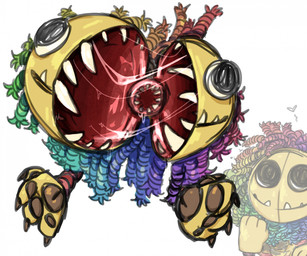 ambiguous_gender blue_mane bodily_fluids braided_mane brown_pawpads green_mane mane mouth_shot multicolored_mane nightmare_fuel open_mouth orange_mane pawpads pink_mane purple_mane red_mane saliva saliva_string sharp_teeth simple_background solo teeth white_background yarnaby lionfloof mob_entertainment poppy_playtime yarnaby_(poppy_playtime) monster hi_res