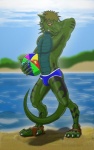 4_toes 5_fingers abs anthro arm_behind_head armpits beach beach_ball biceps brown_hair bulge claws cloud ear_fins ear_piercing green_scales grin hair hand_behind_head lizard looking_at_viewer male murskahammas outside pecs piercing pose reptile sand sandals scalie seaside shadow short_hair sky smile smiley_face solo speedo standing swimsuit tail_between_legs teeth toe_claws topless underwear water
Rating: Questionable
Score: 5
User: CodArk2
Date: February 07, 2014