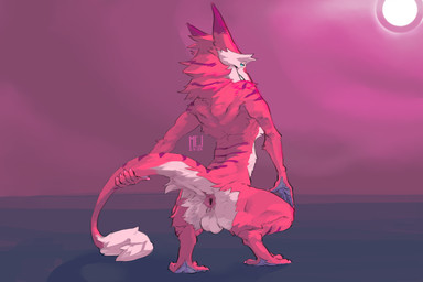 anal anthro anus backsack balls bedroom_eyes butt crouching fluffy fur genitals hair looking_at_viewer male narrowed_eyes nude painted_background pawpads pink_body pink_fur presenting presenting_anus presenting_hindquarters purple_stripes raised_tail rear_view seductive slim smile solo stripes tail conditional_dnp mej taffy_(rufinox) mammal sergal digital_media_(artwork) hi_res