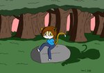 anthro bottomwear clothed clothing female fur grass hair jewelry looking_at_viewer nature necklace outside pants plant rock shadow shirt sitting solo sunset tail topwear tree captainpizzapie lori_(captainpizzapie)