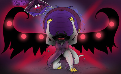 anthro belly big_belly blueberry_inflation claws clothing duo female huge_belly hyper hyper_belly inflation larger_female purple_clothing red_eyes simple_background size_difference wings thatoneaceguy nintendo pokemon altered_forme_giratina dragonite generation_1_pokemon generation_4_pokemon giratina legendary_pokemon pokemon_(species) 2024 hi_res