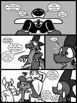 4_fingers after_sex annoyed anthro anus armor being_watched blush bodily_fluids bottomless breastplate clothed clothing cum cum_from_ass cum_in_ass cum_inside cum_on_penis cute_fangs dialogue embarrassed erection fangs fingers gaping gaping_anus genital_fluids genitals gesture grin group hair hand_gesture humanoid_genitalia humanoid_on_anthro humanoid_penis long_sleeves looking_at_another male male/male mind_break motion_lines mouthless nude penis robe sharp_teeth shirt shoulder_pads smile speech_bubble standing teeth text thumbs_up topwear vein veiny_penis ultilix european_mythology mythology caspar_(ultilix) emerald_(ultilix) leo_the_magician ruby_(ultilix) to-be-named-later amphibian demon dragon frog humanoid mythological_creature mythological_scalie scalie shadow_creature western_dragon 2025 comic english_text greyscale monochrome brother_(lore) brother_and_sister_(lore) sibling_(lore) sister_(lore)