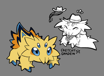 4_eyes ambiguous_feral ambiguous_gender blue_body blue_eyes blue_fur clothing cowboy_hat feral fur fur_tuft hat headgear headwear hip_tuft monotone_background multi_eye orange_body orange_fur quadruped simple_background solo tuft yellow_body yellow_fur sketchygarden nintendo pokemon arachnid arthropod generation_5_pokemon joltik pokemon_(species) spider 2025 black_and_white digital_media_(artwork) hi_res monochrome shaded signature nonbinary_(lore)