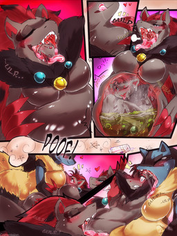 anthro blue_eyes blush fatal_vore female group male male/female oral_vore questionable_consent reformation trio vore memento~mori nintendo pokemon ceres_(radarn) rai_(radarn) generation_4_pokemon generation_5_pokemon lucario pokemon_(species) zoroark comic hi_res
