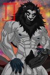 anthro big_penis black_border border claws erection genitals holidays male mane muscular penis solo ales_ness halloween demon felid lion mammal panthera pantherine absurd_res hi_res