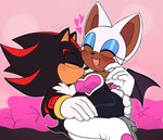 anthro black_body black_fur breast_kiss breast_play breasts cleavage clothed clothing cuddling dark_body dark_skin duo female fur kissing male male/female pillow tight_clothing white_body white_fur koreeon sega sonic_the_hedgehog_(series) rouge_the_bat shadow_the_hedgehog bat eulipotyphlan hedgehog mammal 2024 hi_res