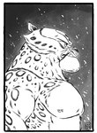 male nipples pecs side_view snow solo furryrevolution dreamworks kung_fu_panda tai_lung_(kung_fu_panda) felid mammal pantherine snow_leopard monochrome