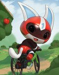 anthro apple apple_tree armor bicycle black_eyes blue_inner_ear chibi cute_fangs cycling day detailed_background food fruit fruit_tree fur headgear helmet looking_back male outside plant rear_view shrub solo tree vehicle white_body white_fur young young_anthro inkune animal_crossing nintendo kid_cat_(animal_crossing) domestic_cat felid feline felis mammal 2020 digital_media_(artwork) digital_painting_(artwork) full-length_portrait portrait