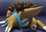 ambiguous_gender bdsm bondage bound butt featureless_crotch looking_back lying on_front on_ground raised_tail ribbon_bondage ribbons solo spread_legs spreading tail pienji nintendo pokemon generation_1_pokemon pokemon_(species) sandslash