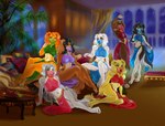 anthro clothing costume female group harem mahvash mastaneh nasrin nazli sevda cinnameana azra canid canine canis domestic_dog hunting_dog mammal saluki sighthound hi_res