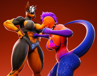 abs anthro big_breasts breasts duo female female/female muscular muscular_female piercing punch fightinlove petruz_(modeler) valorlynz_(modeler) cayenne_(kasdaq) rosven_(fightinlove) canid canine canis dobermann domestic_dog lizard mammal pinscher reptile scalie 3d_(artwork) digital_media_(artwork) hi_res tagme