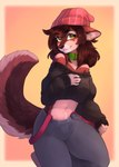 2021 anthro breasts brown_body brown_fur brown_hair canid canine canis clothed clothing collar countershading crop_top digital_media_(artwork) eyebrows eyelashes female fur green_eyes hair hi_res mammal midriff navel red_wolf shirt skylar_zero solo talilly topwear wolf
