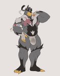 bottomwear bulge claws clothing fur loincloth male muscular muscular_male nipples pecs scar simple_background solo standing toe_claws roseonapot nintendo pokemon generation_8_pokemon legendary_pokemon pokemon_(species) urshifu absurd_res hi_res portrait