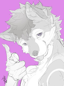 5_fingers anthro blep claws closed_smile countershade_face countershade_fur countershade_torso countershading dark_body dark_fur dark_hair eyebrows finger_claws finger_gun fingers fur gesture hand_gesture inner_ear_fluff light_body light_fur looking_at_viewer male mouth_closed pawpads pink_background pointing pointing_at_viewer purple_eyes simple_background smile smiling_at_viewer solo tongue tongue_out tuft white_sclera chiayeeee reis_(stierfe) canid canine canis domestic_dog husky mammal nordic_sled_dog spitz 2023 absurd_res bust_portrait digital_drawing_(artwork) digital_media_(artwork) hi_res portrait signature