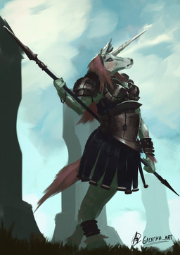 anthro armor fantasy fantasy_weapon female hair holding_object holding_weapon horn melee_weapon outside paladin pink_hair polearm solo spear standing weapon gaertan mythology equid equine mammal mythological_creature mythological_equine unicorn digital_drawing_(artwork) digital_media_(artwork) digital_painting_(artwork) hi_res painting_(artwork) shaded