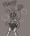 aged_down anthro blush exclamation_point female green_eyes hair loli mechanical_arm nipples onomatopoeia ponytail question_mark solo sound_effects text young young_anthro young_female soulcentinel sega sonic_the_hedgehog_(series) bunnie_rabbot lagomorph leporid mammal rabbit english_text monochrome