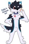 biped black_body black_fur blue_body blue_eyes blue_fur chibi collar fur heterochromia one_eye_closed solo wink patasco pikie_folfuwu canid canine canis fox hybrid mammal wolf hi_res