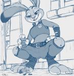 2016 anthro canid canine claws clothed clothing disney duo feet female fox fur hi_res judy_hopps lagomorph larger_female leporid macro male mammal micro monochrome nick_wilde open_mouth rabbit shrinking size_difference size_transformation smaller_male spray teaselbone toe_claws toes transformation zootopia