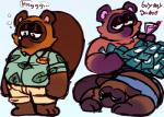 anthro bottomwear brown_body brown_fur clothing eyes_closed fur male money overweight overweight_anthro overweight_male shirt shorts solo text topwear unclecucky animal_crossing nintendo tom_nook_(animal_crossing) canid canine mammal raccoon_dog tanuki 2019 english_text hi_res