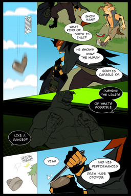 anthro backpack_on_floor canned_food clothing coat comic_panel dialogue duo fingerless_gloves getting_up gloves handwear holding_object holding_weapon knife leaning_on_object looking_at_another male solo speech_bubble text topwear trenchcoat weapon ksejl mello_(ksejl) rey_(ksejl) bear canid canine canis domestic_dog felid lion mammal pantherine polar_bear ursine 2:3 comic english_text hi_res