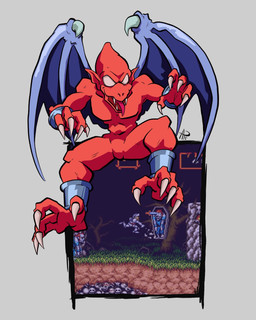 blue_body blue_skin claws fangs no_pupils red_body red_skin screencap screencap_background teeth tongue tongue_out wings heyitspizzaking capcom ghosts_'n_goblins firebrand demon gargoyle monster red_arremer hi_res