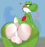 anthro anus backsack balls blush blush_lines butt genitals green_body heart_symbol looking_back male non-mammal_balls one_eye_closed raised_tail red_shell scut_tail shell short_tail solo tail tail_anus tongue tongue_out white_body wink birbmabe mario_bros nintendo yoshi absurd_res hi_res