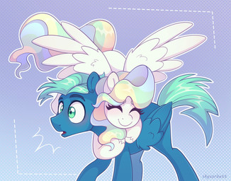 blue_body blue_fur blush duo eyes_closed feathered_wings feathers female feral fur glomp green_eyes hair hug male multicolored_hair turquoise_hair turquoise_tail white_body white_fur white_wings wide_eyed wings skysorbett friendship_is_magic hasbro my_little_pony mythology sky_stinger_(mlp) vapor_trail_(mlp) equid equine mammal mythological_creature mythological_equine pegasus hi_res
